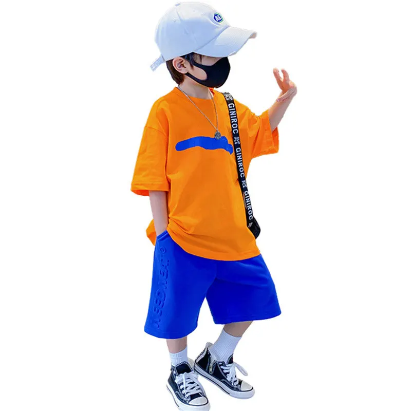 

Teen Boys Summer Casual Clothing Sets 4-14 Years Children Cotton Solid Color Short Sleeve Shorts Two Piece Kids Korean Outfits