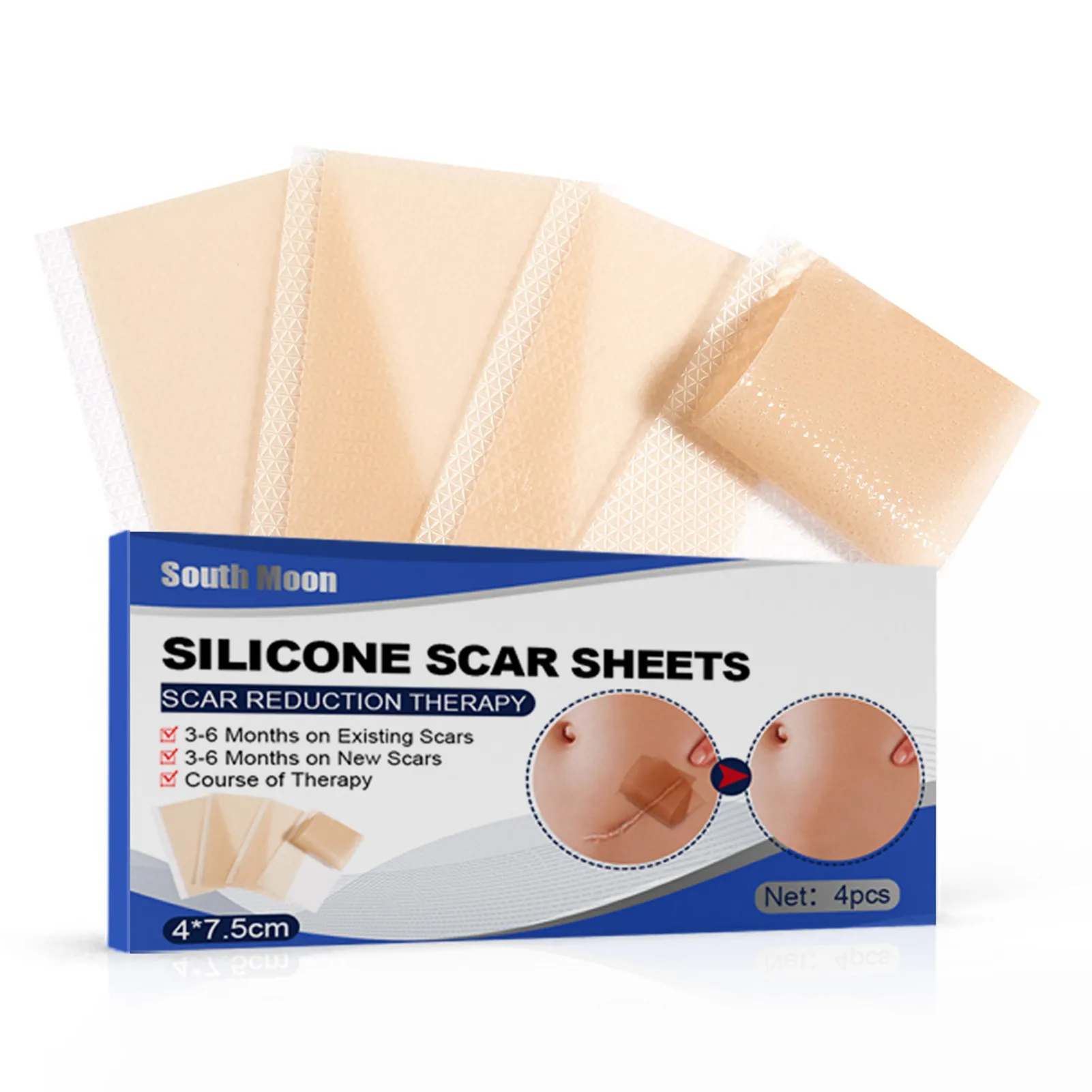 

4Pcs/Box Reusable Silicone Scar Removal Patch Sheet Burn Skin Repair Gel Soft Flatten Strips Self Adhesive Health Care