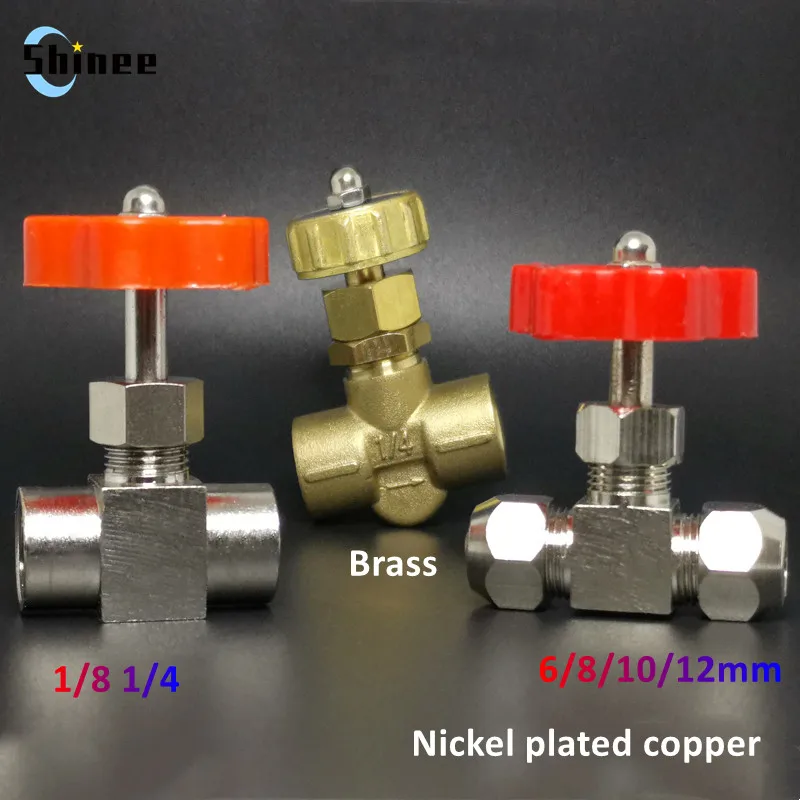 

6mm 8mm 10 12mm Hole Dia Orange Plastic Handle Metal High-Pressure Durable Tube Needle Type Globe Valve Nickel plated copper 1/8