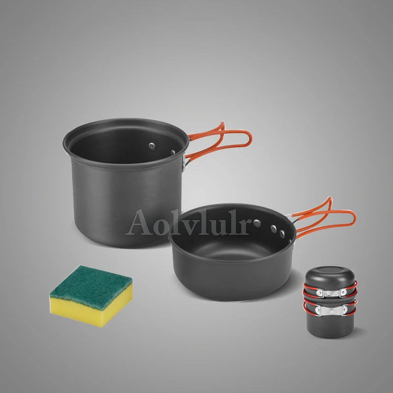 

Camping Cookware Kit Outdoor Aluminum Cooking Set Pan Pot Travelling Hiking Picnic Tableware Equipment Picnic Cooking Set
