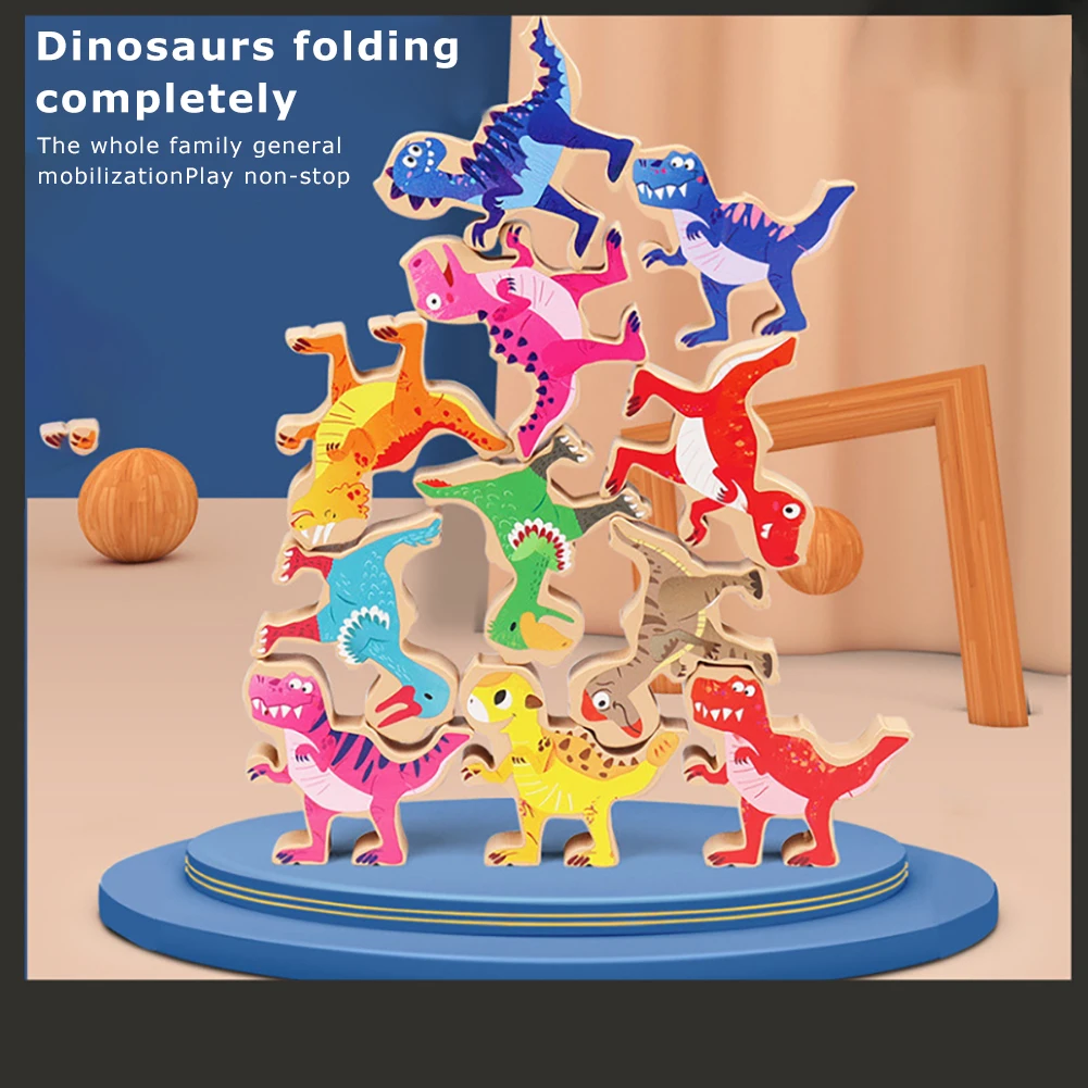 

16Pcs Children Wooden Stacking Balance Building Block Toy Cartoon Animal Dinosaur Blocks Balance Games Montessori Wooden Toys