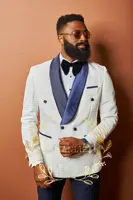 SZMANLIZI Blazer Sets Double Breasted Suits For Men Plaid White Jacket Navy Blue Pant 2022 Formal Tuxedo Groom Wedding Suit