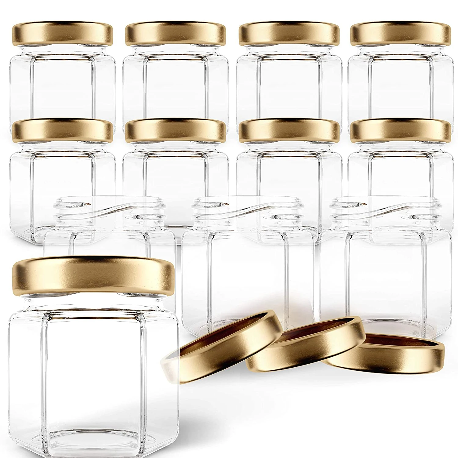 

Hexagon Glass Jars Premium Food-grade. Mini Jars With Lids For Gifts, Wedding Favors, Honey, Jams And More