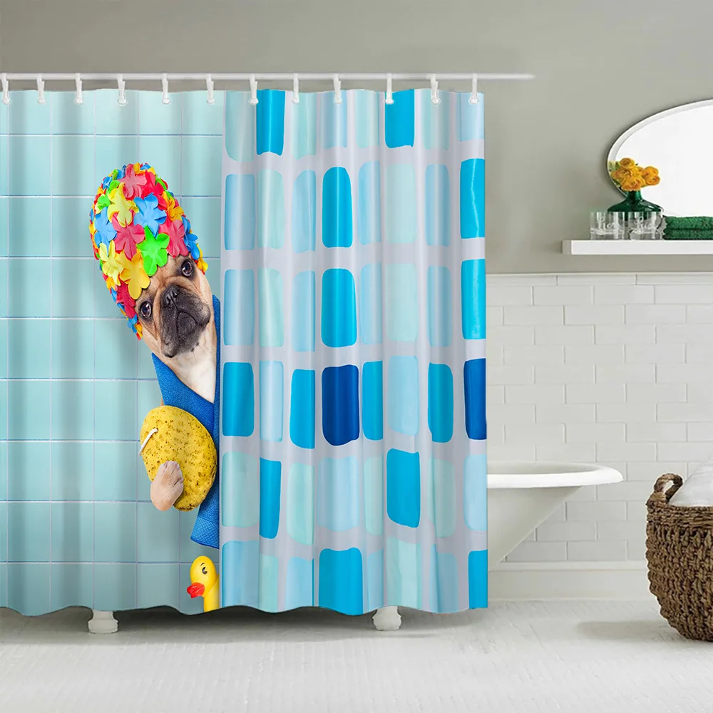

Funny Shower Curtains Bathroom Curtain with Hooks 3d Cat Dog Bathroom Curtains 180*180cm Creative Personality Shower Curtain
