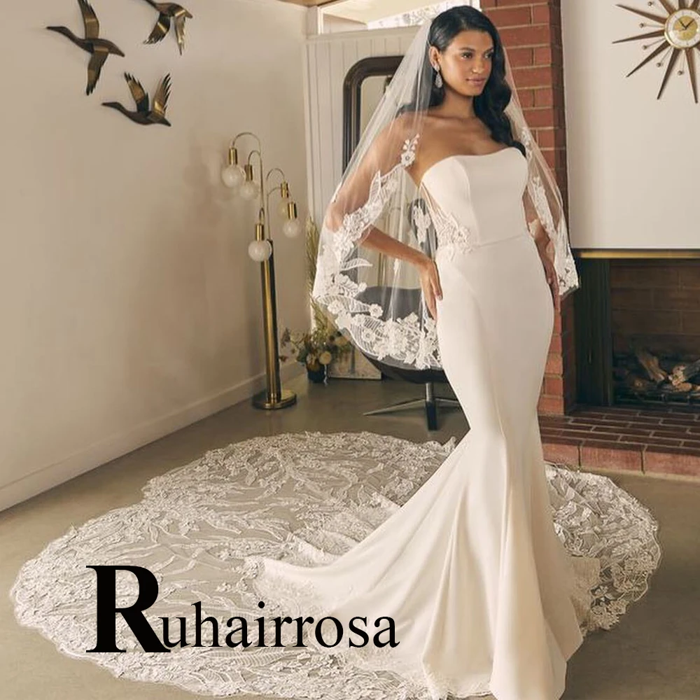 

Ruhair Exquisite Trumpet Sheath Sleevelesss Beadings Wedding Dresses For Women Appliques Lace Robe De Mariée Formal Brides Gown