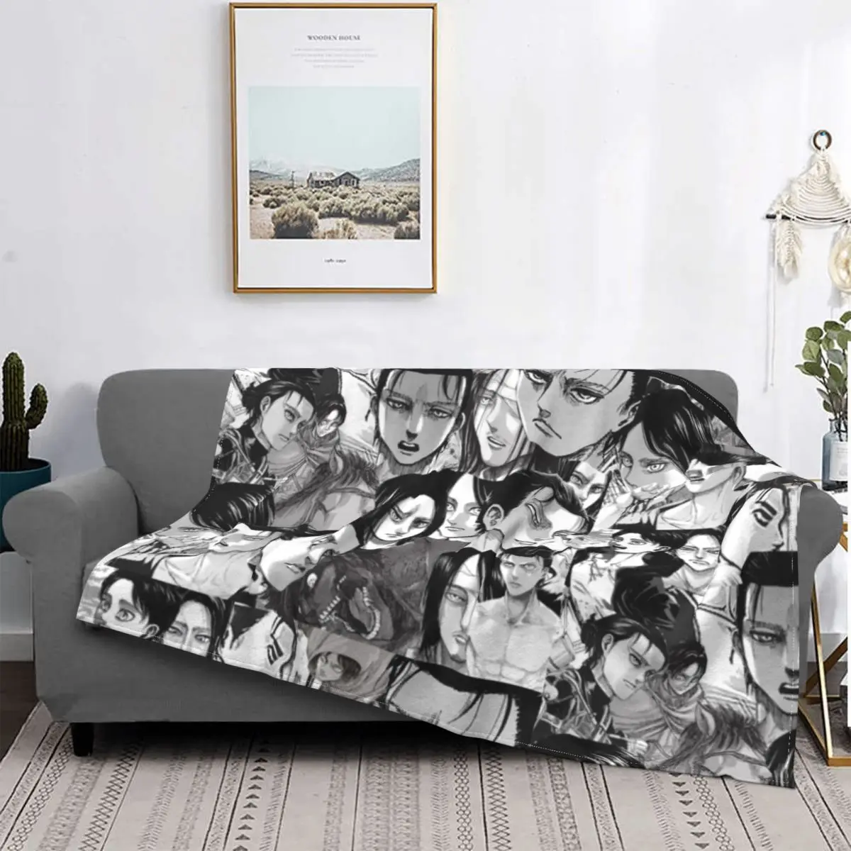 

Ultra-Soft Fleece Eren Yeager Manga Panels Throw Blanket Warm Flannel Attack on Titan Blankets for Bed Car Sofa Bedspreads