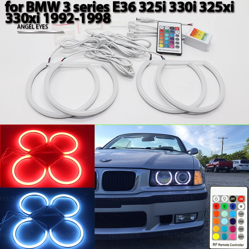 

Молочный 16-цветный RGB светодиод AngHight Quality RGB Angel Eyes Kit 16-цветное кольцо для BMW E36 3 серии 1992-1998 Demon Eye