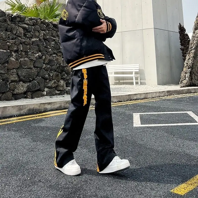 Hip Hop Jeans for Men Straight Baggy 2022 Trend Mens Cowboy Pants Retro High Quality Classic Graphic Ripped with Print Trousers