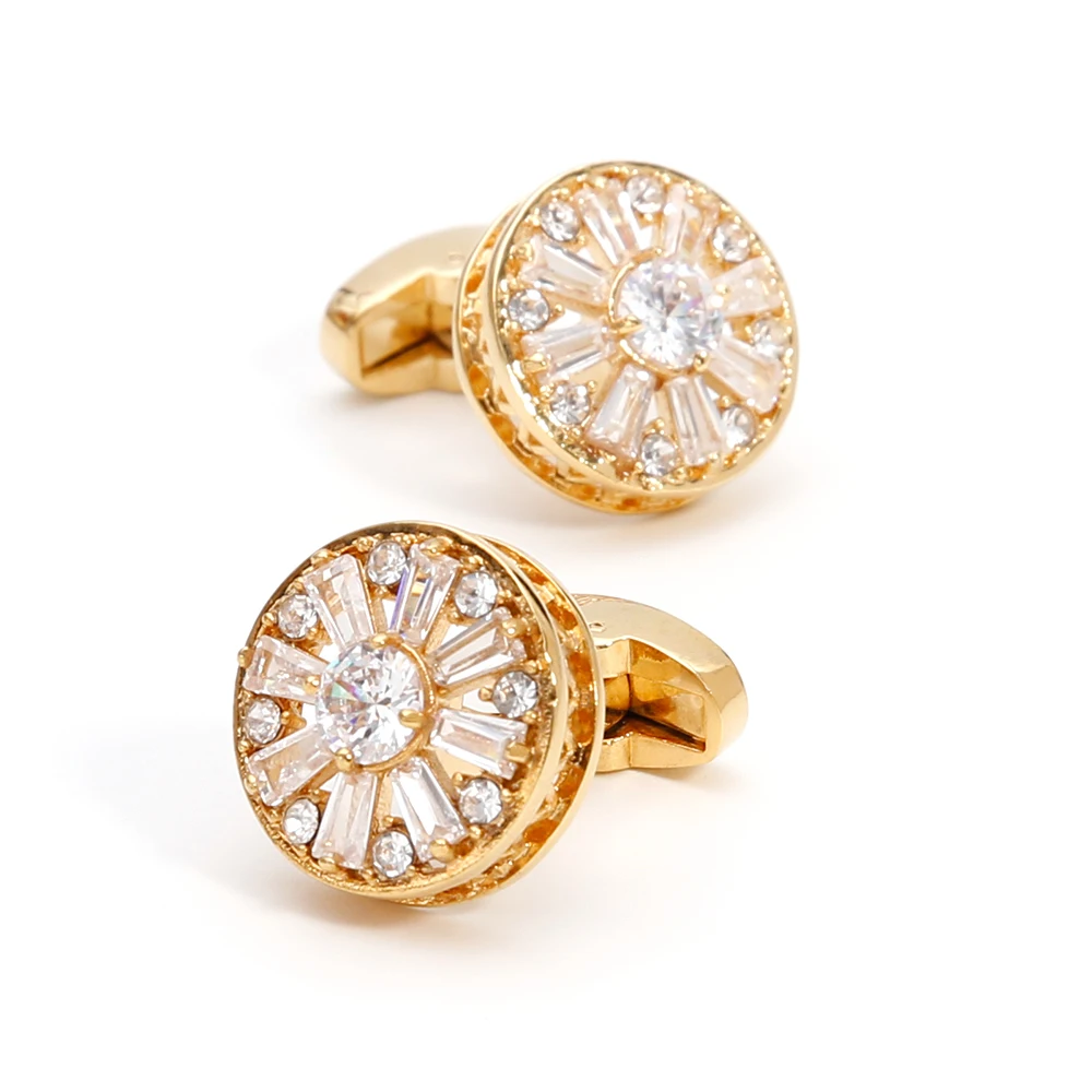 Cufflinks for Men TOMYE XK22S048 Luxury Crystal Rhinestone Round Gold Formal Business Shirt Buttons Wedding Gift Cuff Links