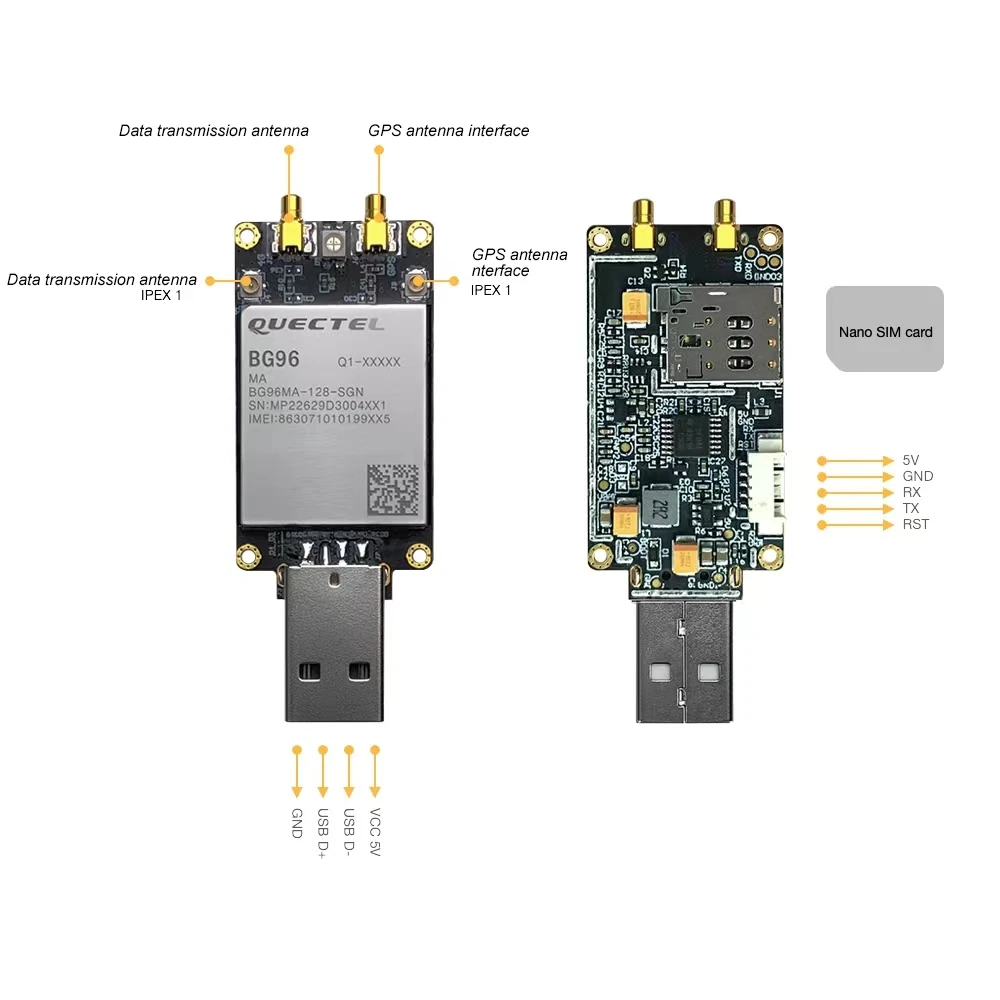 Enlarge Quectel BG96 USB Dongle BG96MA-128-SGN Development Kit 4PIN UART LTE Cat.M1/NB1 & EGPRS Module NBIOT Modem Pin to pin EG91/EG95
