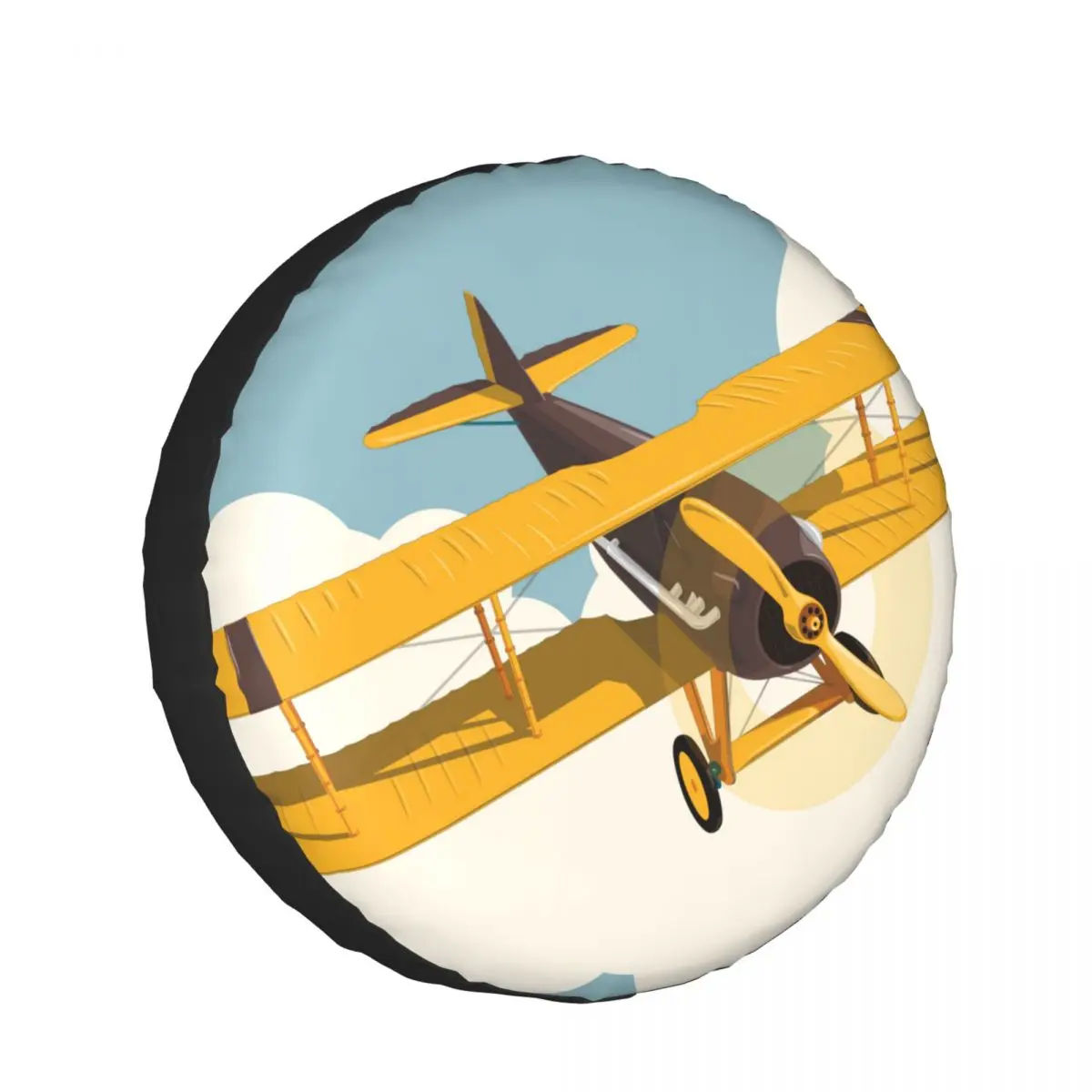

1Pc Car Spare Tire Cover Vintage Plane Flying Over The Sky With Clouds Retro Biplane Case Tire for Cars Wheel Protection Cover