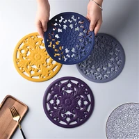3pcsset 20cm round 3d embroider silicone placemat tableware oil resistant heat insulation tablemat coaster kitchen utensils
