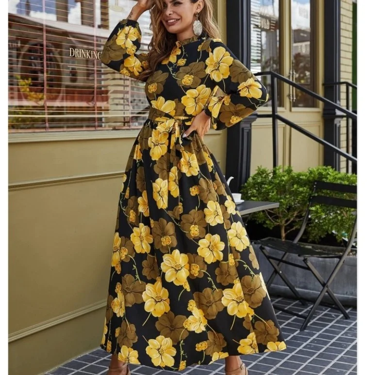 

Spring And Summer 2022 New Style Women's Elegant And Fashion Floral Printed Long Sleeved Dress