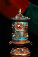 6 tibetan temple collection old bronze painted gem dzi beads stupa prayer wheel buddhist utensils town house exorcism