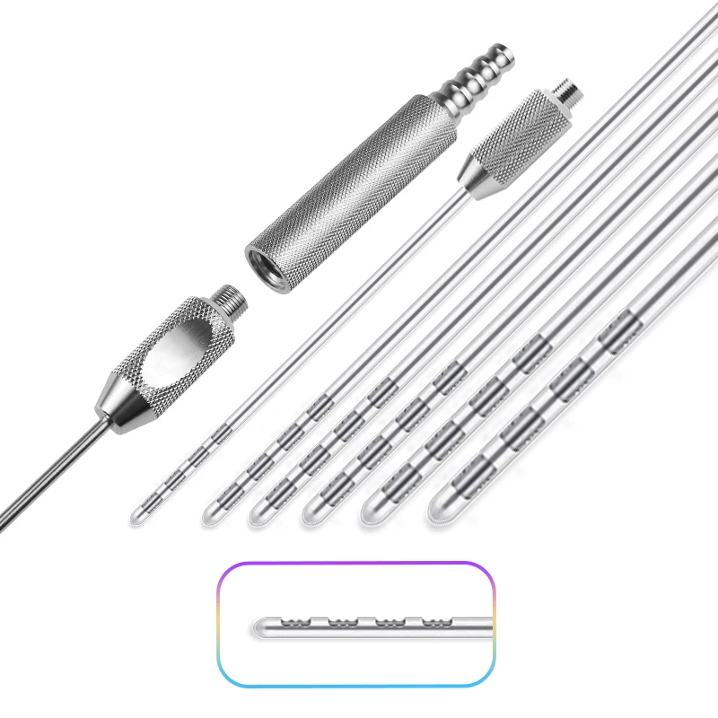

Stainless Steel Threaded Handle Serrayed Four Holes Micro Cannula Liposuction Needle Liposuction Tool 1pcs