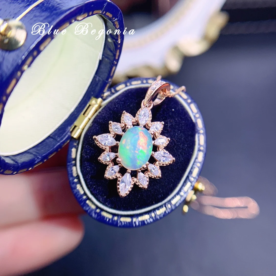 

Natural Opal Pendant for Women Anniversary Girlfriend Gift 6*8MM Genuine Gemstone Necklace Fine Jewelry 925 Sterling Silver
