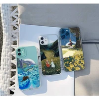 oil painting landscape phone case for iphone 13 12 11 mini pro max transparent super magnetic magsafe cover
