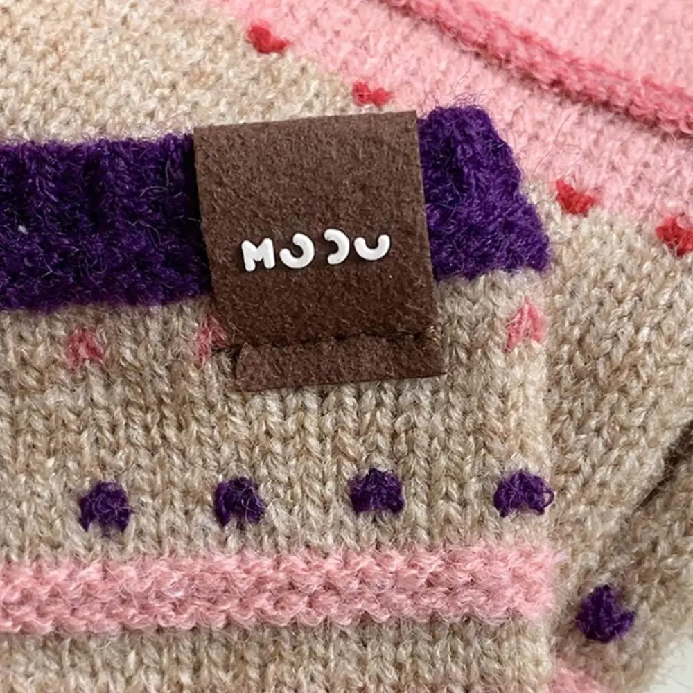 Kawaii вязаные перчатки с сенсорным экраном в радужную полоску розовые зимние