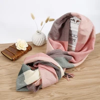 2021 spring autumn plaid scarf women warm wool green powder plaid imitation cashmere scarf fashion casual scarf girls gift