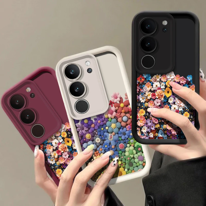 Bright Colorful Flowers Case For Vivo S17 S16E S15 S12 S1 Pro Camera Lens Protection Shockproof Silicone Soft Phone Cover Funda