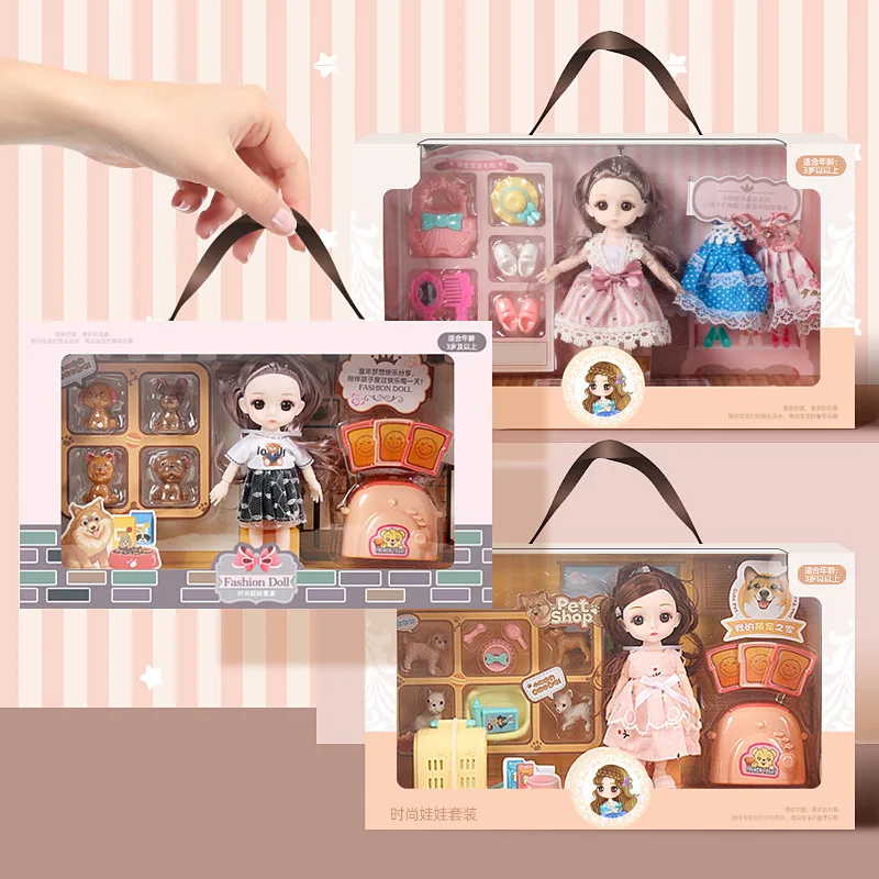 

Princess Doll Play House Gift Box Doll Suit Girl Bicycle Shopping Cart Play House Set Dress Up Toy Set Box Bjd Doll Full Set