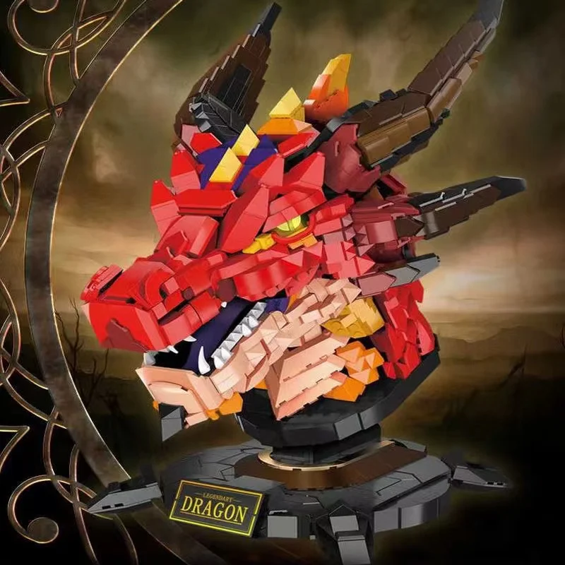 

Moc Dragon Head Statue Chinese Zodiac Model Animal Ornament Building Blocks Set Constructor Bricks DIY Toys for Children Gifts