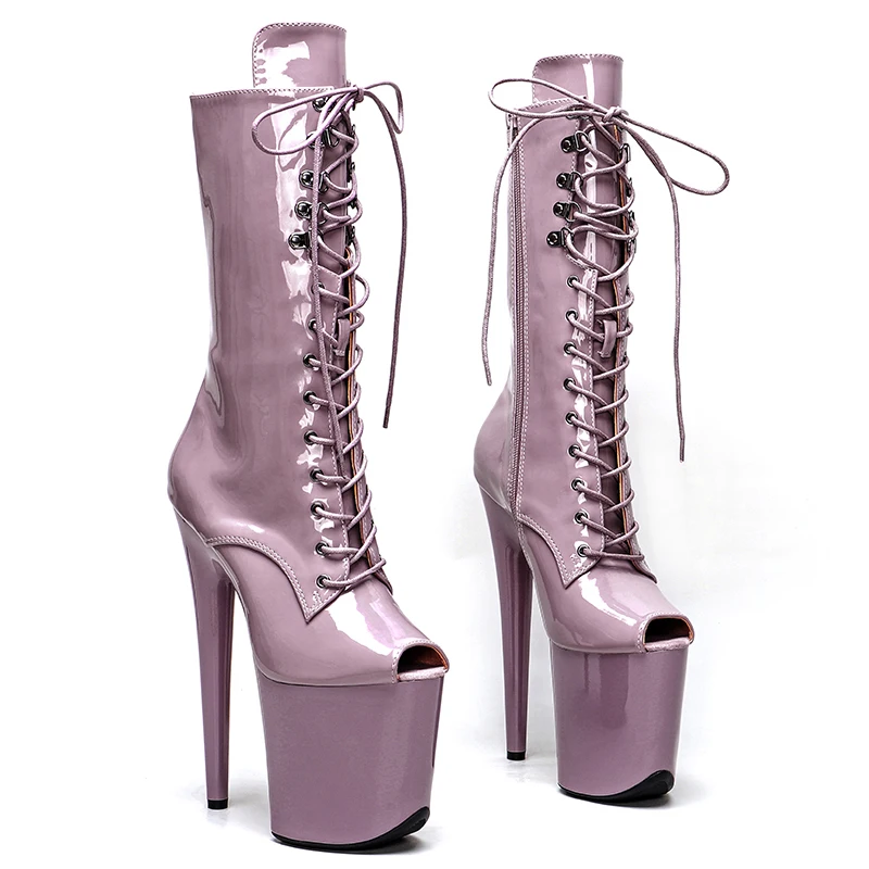 Leecabe  20CM/8Inch White Patent upper  Women's Platform disco party High Heels Shoes Pole Dance boot