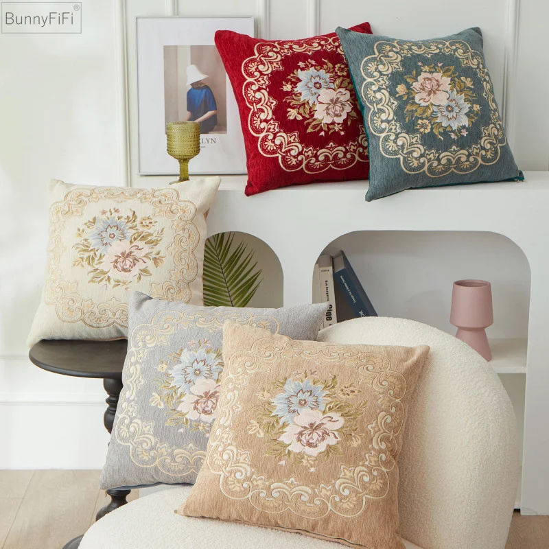 

Chenille Flowers Cushion Cover Pouf Pillow Cover House Decor Fur Bedroom 45x45 Luxury Comfortable Chair Couch Housse De Coussin
