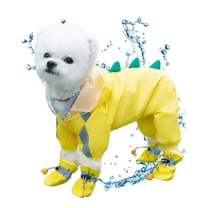 

Cute Puppy Dog Raincoat Four-Legged Raincoat All-Inclusive With Hat Waterproof Night Reflective Strip Poncho Jacket For Dogs