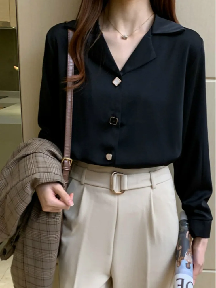 # 3127 черные белые синие офисные рубашки блузки женские свободные шифоновые с