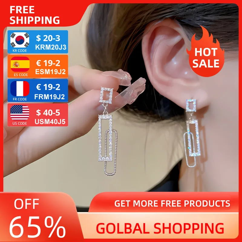 

Silver 925 Earrings For Women Square Tassels Luxury Dangle Earring Korean Fashion Jewelry Popular Wedding Party Birthday Gift