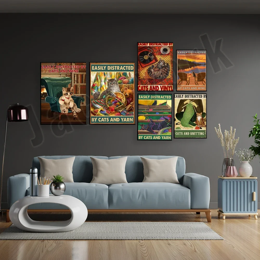 Легко отвлекается котами и вином легко вязанием смешное питьевое кошка играет