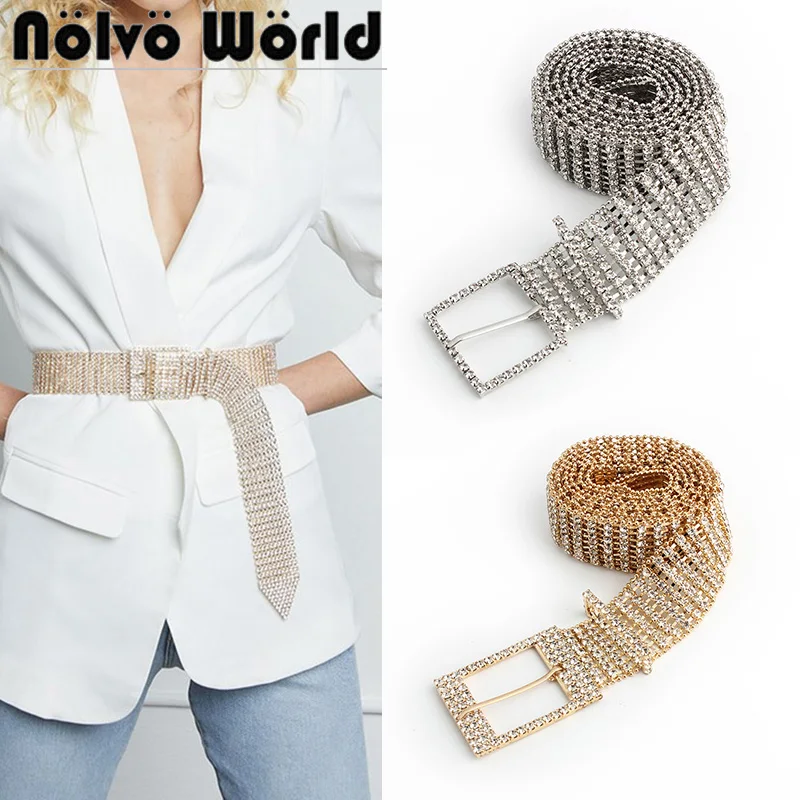 

2Color Women's Rhinestone Belt Pin Buckle Female Bright Bride Wide Bling Crystal Diamond Long Waist Chain Belt Rhinestones Belts