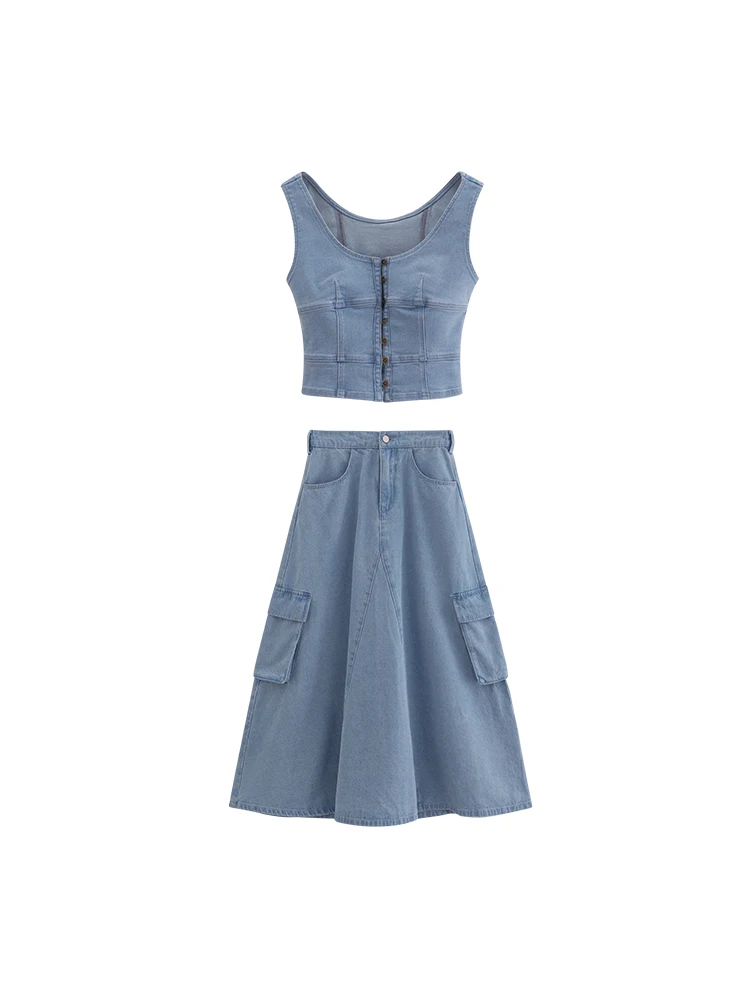 Женская одежда 2024 облегающий джинсовый жилет трапециевидная Новинка весна-лето