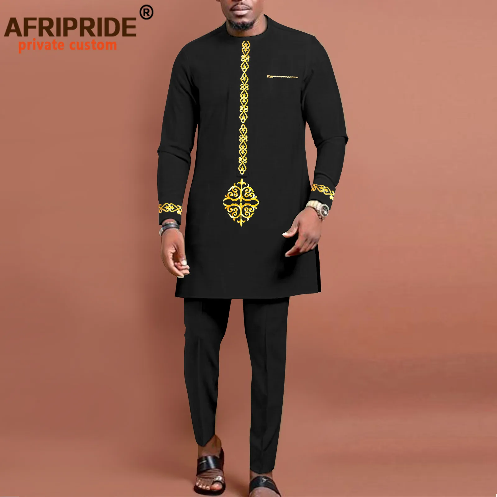 Bazin Riche African Suits for Men Full Sleeve Embroidery Shirts and Pants Set Dashiki Outfits Plus Size African Clothes A2216138