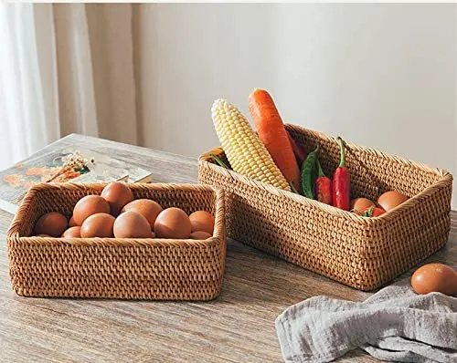 

Rattan Woven Breadbasket Desk Organizer Storage Basket Desktop Sundries And Snacks Storage Organizer Container