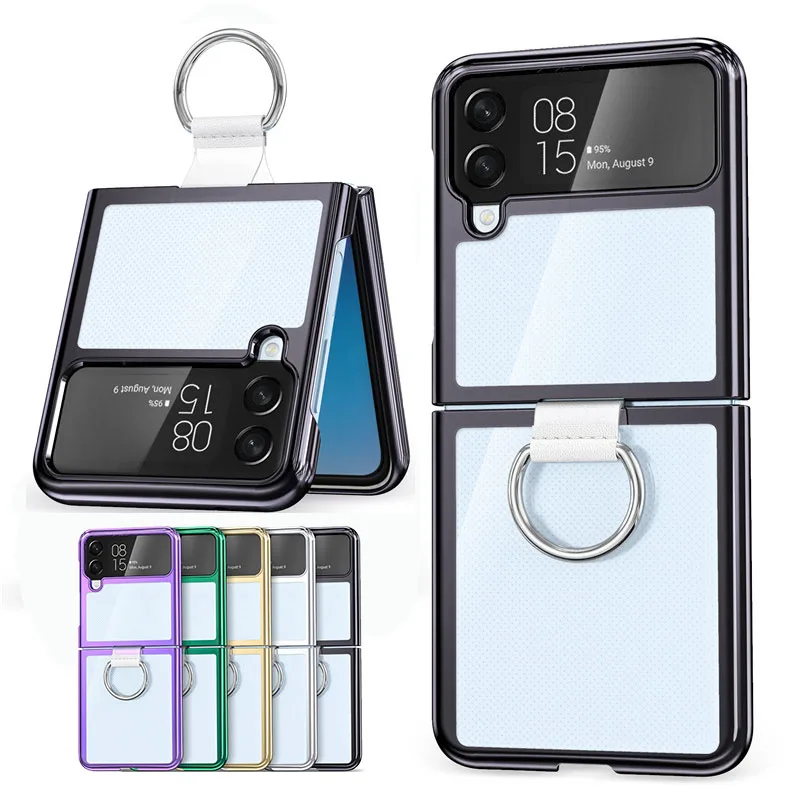 

Тонкий красочный защитный чехол с кольцом для Samsung Galaxy Z Flip 3 Z Flip 4 Блестящий противоударный Прозрачный жесткий чехол из ПВХ