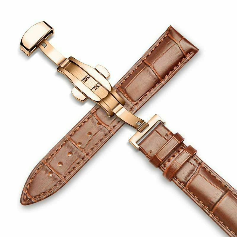 Genuine Leather Watch Band Strap Kit Replacement Deployment Clasp 18/20/22/24mm Butterfly Buckle Elegant DIY