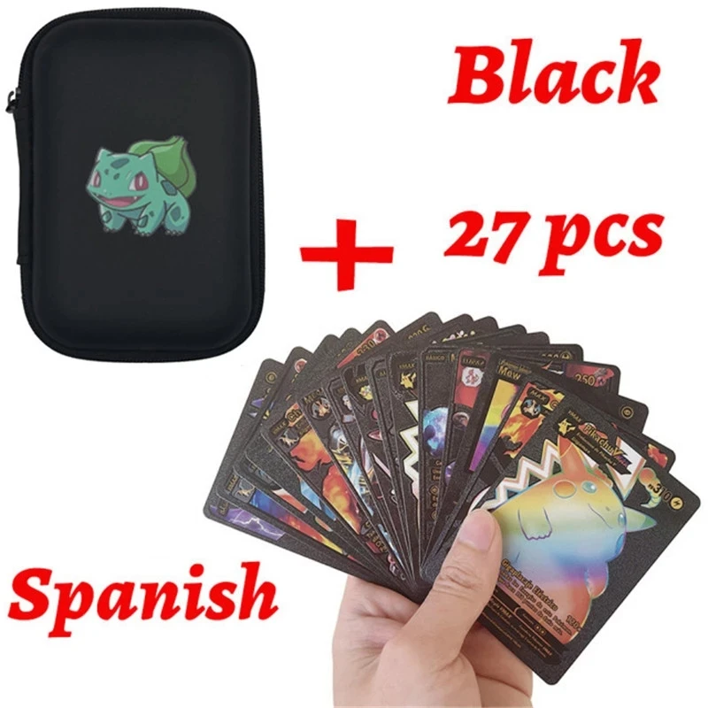 

Pokemon Cards Spanish Metal Black Album Box Trading Storage Bag VMAX GX EX Vstar Collection Holds Game Card Shining Kids Toys