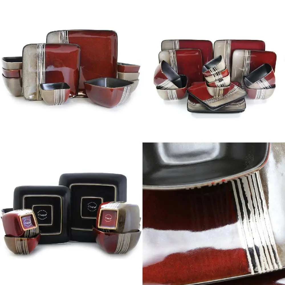 

Majestic 16-Piece Stoneware Double Bowl Dinnerware Set with Utensil Caddy for 4 - Perfectly Crafted, Ideal for Special Occasions