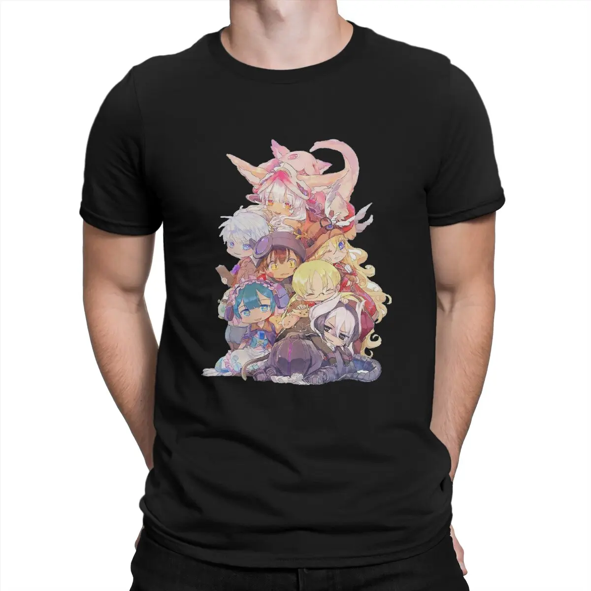 

Men T-Shirt Lovely Nanachi and His Friends Teams Awesome Pure Cotton Tee Shirt Short Sleeve Made in Abyss T Shirts O Neck Tops