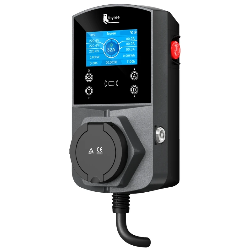 

Feyree Type2 EV Зарядное устройство Версия 22 кВт Умное зарядное устройство для электромобиля TS-NACS Type1 GB/T Plug EVSE Wallbox WIFI Управление через приложение