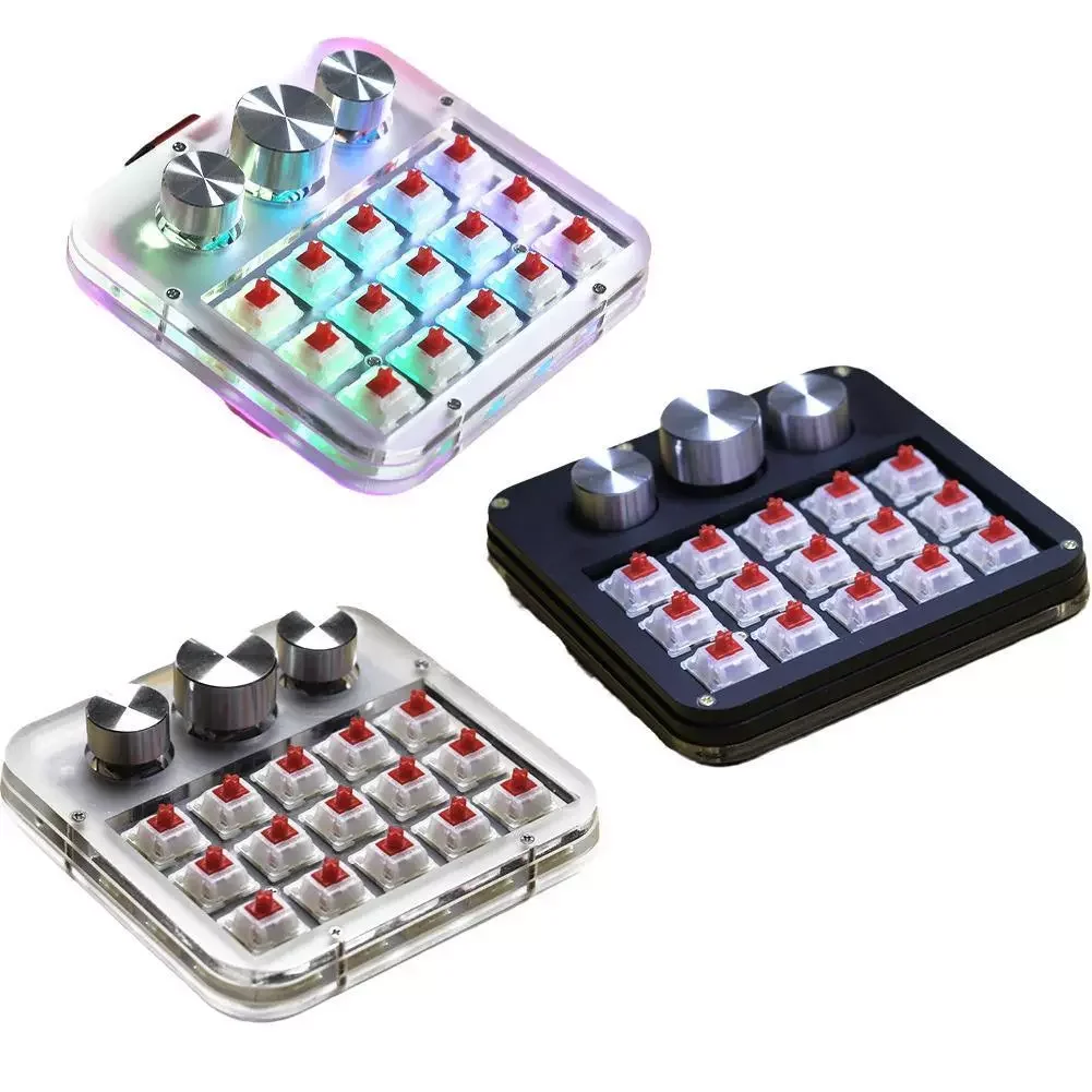 

Macro Mechanical Keyboard Kit 3 Encoder 15Key Knob Hot Swappable Keyboard One-handed Mini Keypad Support For QMK VIA Red Switch