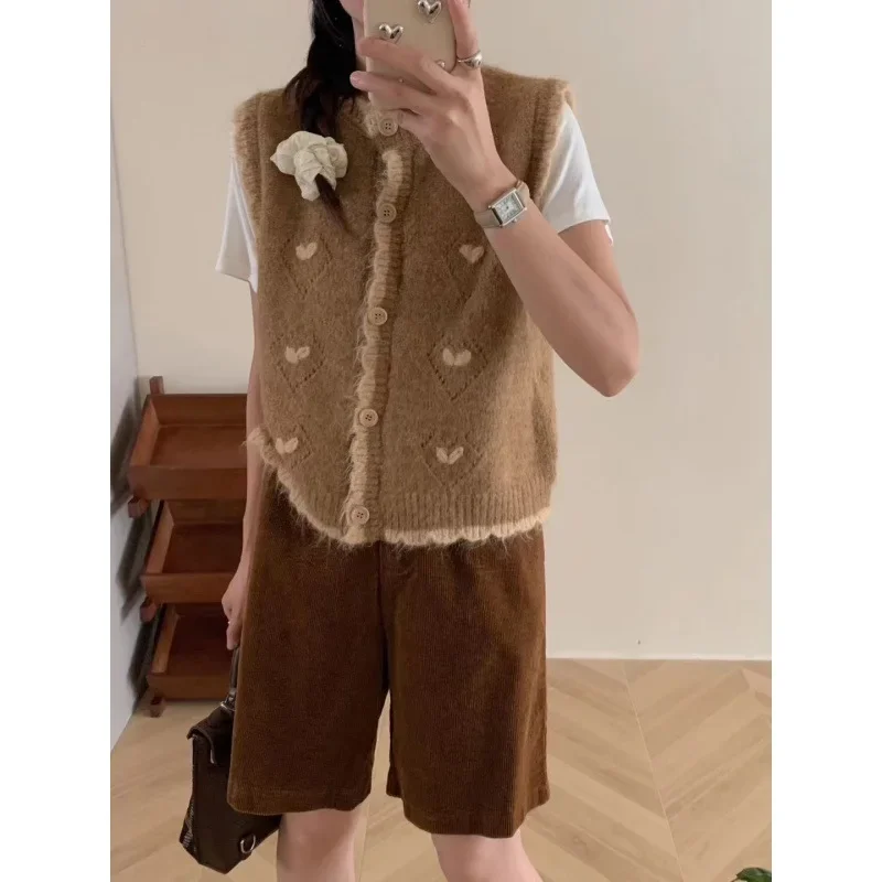 Women's Loose-fit Cardigan Round Neck Knit Vest Spring Autumn 2024 New Style Sweater Shoulder Fashionable Outer Wear |