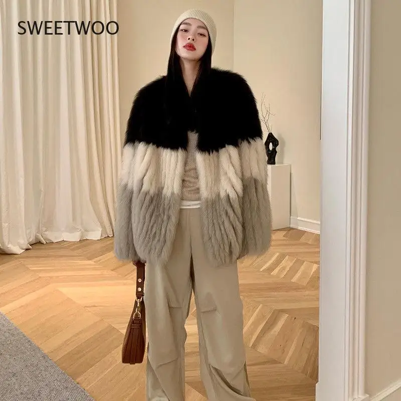 2021 Autumn Winter New Faux Fox Fur Coat Female Mid-Length Women Korean Style Fashion Warm Double-Faced Fur Jacket Trend Slim