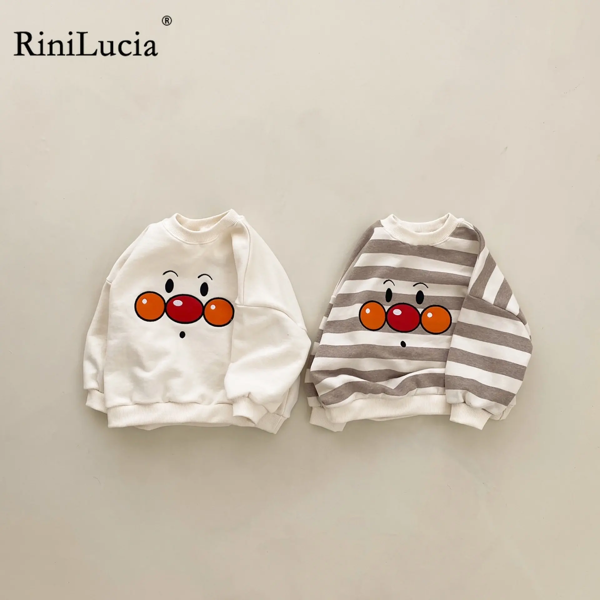 

RiniLucia Children's Sweatshirts Autumn Winter Clothes Cotton Cartoon Striped Toddler Girls Blouse Casual Boys Sports Shirt