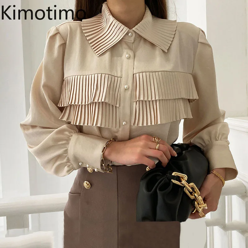 

Женские топы Kimotimo Y2k на раннюю весну, Элегантная блузка с отложным воротником и прострочкой по краям, дизайнерская рубашка в Корейском стиле...