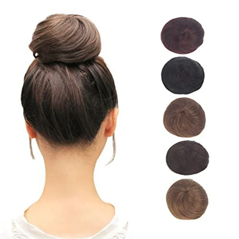 MANWEI Straight Hair Bun Chignon Synthetic Hair Elastic Rubber Band Fake Hair Bun Drawstring Pony Tail Hair Extensions Bun