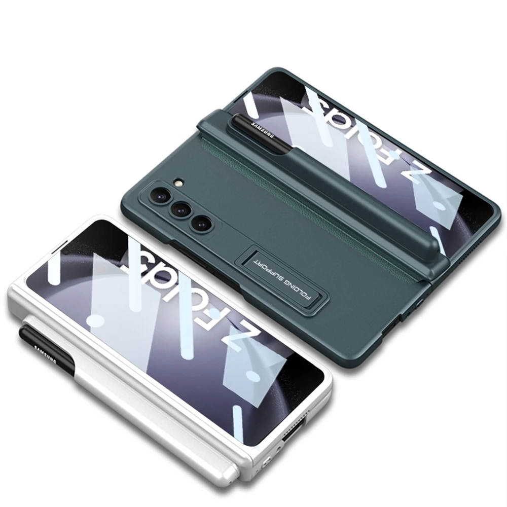 For Samsung Galaxy Z Fold 5 Case Ultra Thin Matte Bracket With Tempered Film Folding Magnetic Hinge Pen Holder Shockproof Cover