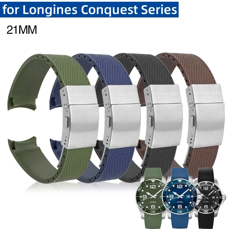

21mm Rubber Watch Band for Longines Master Conquest HydroConquest L3.742 642 781 782 Silicone Waterproof Sports Diving Strap